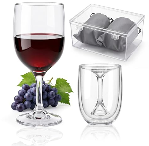 CIYIN Copas de Vino plastico, 2 Piezas Copas de Vino Tinto 200ml, Copa Vino Portatil Reutilizable, con Bolsa y Caja, para Fiestas, Viajes, Camping, Picnics