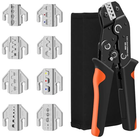 Crimpadora Terminales Eléctricos Profesional 9 en 1, Kit Prensa Alicate de Cravar para Cables Gruesos 0.08-35mm², con 9 Mordazas Intercambiables para MC4, Punteras y Bricolaje