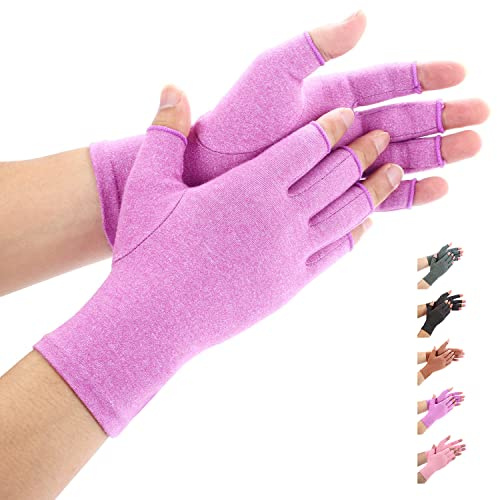 Duerer Arthritis Gloves, guantes de compresión mujeres y hombres alivian el dolor de reumatoide, RSI, túnel carpiano, guantes de mano para el trabajo diario (Púrpura, S)