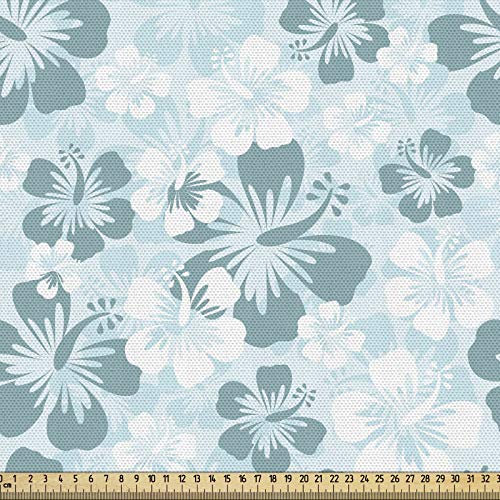ABAKUHAUS Hawaii Gewebe als Meterware, Verblaßte Blumen-Schattenbilder, Schön Gewebten Stoff für Polster und Wohnaccessoires, 1M (148x100cm),Türkis Hellblau