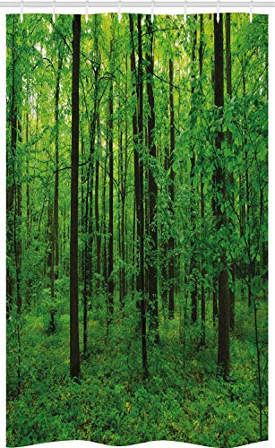ABAKUHAUS Grün Schmaler Duschvorhang, Frühlings-Wald Bush Rural, Badezimmer Deko Set aus Stoff mit Haken, 120 x 180 cm, Grün