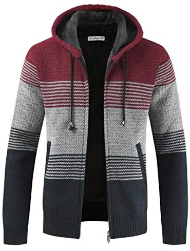 Shuanghao Hombre Chaqueta De Punto Jersey con Capucha Basic Cremallera Grueso Suave Forro Caliente Primavera otoño Invierno Slim Fit Sudadera JerséIs Sueltos Outwear Tops para Hombre (XL,Rojo