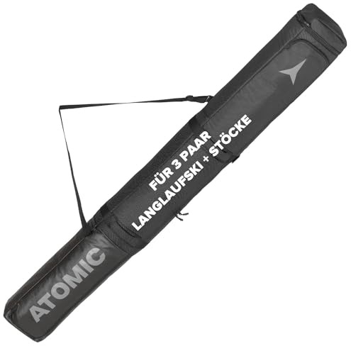 ATOMIC Nordic SKI Bag 3 Pairs Schwarz - Skitasche für DREI Paar Ski & Stöcke - Längenverstellbare Tasche - Wasser- & schmutzabweisend - Vollständig gepolstert - Inkl. Tragegurt