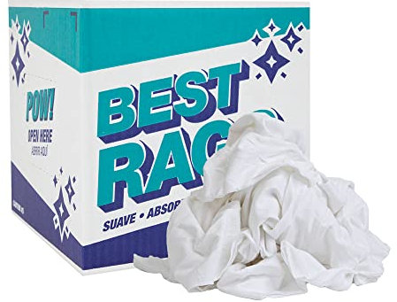 Arkwright T-Shirt Rags Bulk, 5 lb Box, Cotton Cleaning Towels, Low Lint Knit Wiping Cloths for Paint, Stain, Grease, Shop and Auto Use, Absorbent Machine Washable, White
