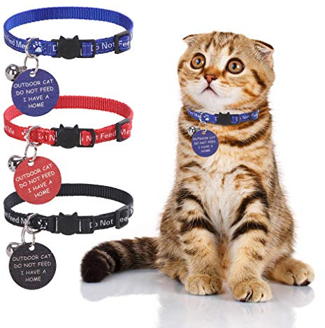 KOOLTAIL Katzenhalsband mit Glöckchen, 3 Stück, Katzenhalsbänder mit Warntafel zum Aufhängen Do Not Feed Me, niedliches, leichtes, verstellbares Katzenhalsband mit Sicherheitsschnalle