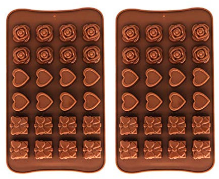 2 Stück Silikon Schokoladenform, 3D Schokolade Silikonform 24 Mulden Pralinen BPA Frei Verschiedene Backformen Silikon-Backform Pralinen für Backen Süßigkeiten Eiswürfel