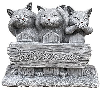 stoneandstyle Steinfigur 3 Katzen Willkommen frostfest Gartenfigur ca. 8,1 kg