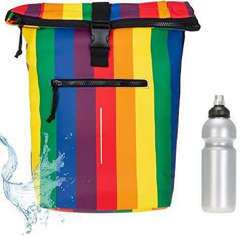 New Rebels Mart Time Bag Kurierrucksack Plane 51.1309 88 Rainbow +f | Fahrradrucksack Rucksack wasserabweisend Laptopfach Sport Freizeit Fitness Reise Wertfach Roll-Top + Trinkflasche
