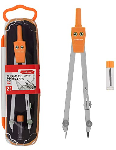 SET COMPÁS STARPLAST - 4 colori, include 1 tubo con mina, scatola protettiva, per ufficio o uso scolastico - arancione