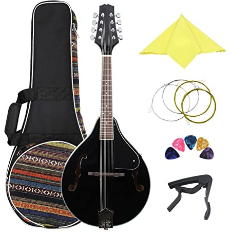 ZENGXUE Black Basswood 8 String Guitar A Style Acoustic Mandolin Beginners Adults Musical Instrument Gift With Bag Picks Capo Mandolin Musical Instrument