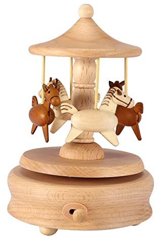ZPSHYD Carillon a giostra, Carillon in Legno Vintage Bellissimo Giro Forma di Cavallo Artigianato Regali Natale Decorazioni per la casa tavola Collezione Artigianato