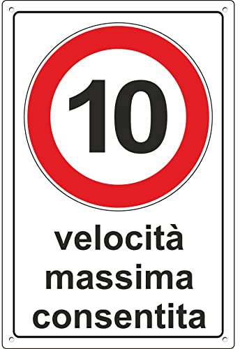 pubblimania VELOCIDAD MÁXIMA PERMITIDA 10 Km por hora | Cartel compuesto de aluminio para exterior metal espesor 3 mm (Cm 30x40, 10 Km Horas)