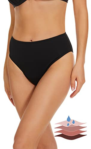 Leovqn Period Swimwear Bikini Menstrual Leakproof Swim Bottoms UPF 50+ Waterproof Brief Light Flow for Women Girls Teens Dark Black