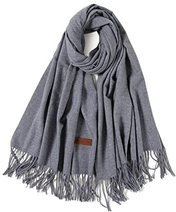 Stfery Warmer Schal Damen Weich, Graue Schals Damen Scarf Polyester Große Solide Fransenschals Halstuch 175x65CM Winter