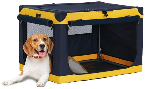 A 4 Pet Faltbare Hundebox, Mittlere Hunde, Patentierter Stabiler Spiralrahmen, M, Gelb