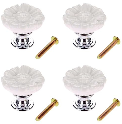 MUXSAM Vintage Flower Cabinet Knobs Ceramic Kitchen Cupboard Drawer Door Pull Handles (White, 4Pcs)
