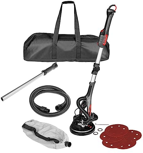 GRAPHITE Ponceuse à plâtre 800 W 215 mm LED coffret éclairage LED et poignée télescopique rotation de la tête de 800 à 1800 tr/min Câble 5 mètres Tuyau d'aspiration flexible