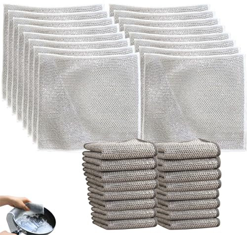 16Pcs Monolayer And Bilayer Multipurpose Dishwashing Rags for Wet and Dry Monolayer Dishcloths Non-Scratch Wire Dishcloth Grid Cleaning Cloth Reusable Kitchen Scourer Cloth for Kitchen Vegetables
