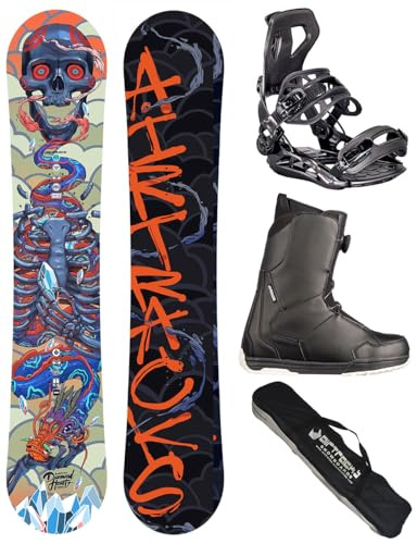 AIRTRACKS Snowboard Set Paquete Completo Tabla Diamond Heart Carbon Wide Hybrid Rocker Hombre 155 - Fijaciones Master - Botas Master ATOP 43 - SB Bag