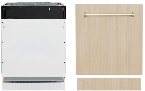 ZLINE Autograph Edition 24 Tallac Series 3rd Rack Top Control Built-In Tall Tub Dishwasher in Custom Panel Ready with Champagne Bronze Handle, 51dBa (DWVZ-24-CB)