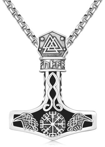 Twoowl Thor Hammer-Halskette, 925er-Sterlingsilber, Wikinger-Mjolnir-Halskette, oxidiert nordische Runen, Amulett, Schmuck, Geschenke für Damen und Herren