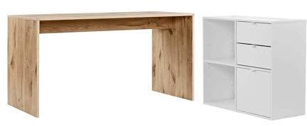 mokebo Schreibtisch groß in Eiche/Weiß mit Schubladen & Fächern 'Der Produktive', auch als Computertisch oder Arbeitstisch im Büro, Kinderschreibtisch oder Gaming Tisch 145x77x65 (B/H/T in cm)