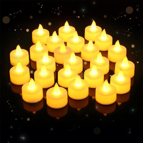 Aubess 24 Pieces Battery Tea Lights, Warm LED Tea Lights, Flameless Simulation LED Candles, Battery Candles for Parties, Confessions, Dates(Φ 3.7cm x H 4.1cm)