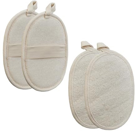 Relaxdays Luffaschwamm, 4er Set, für Körper & Gesicht, sanftes Peeling und porentiefe Reinigung, Duschschwamm, beige