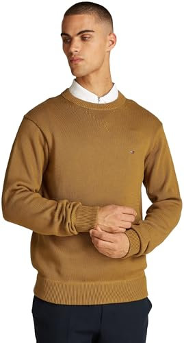 Tommy Hilfiger Men’s Chunky Cotton Crew Neck Knitted Jumper, Brown (Country Brown), L