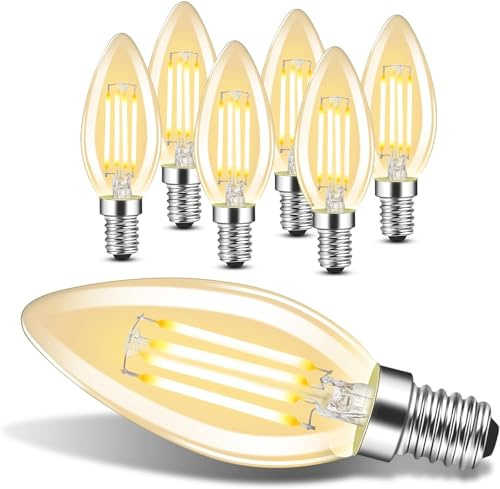 BHMAOYN 12V LED Kandelaber Glühbirne C35 E14 4W 400LM,E14 Warmweiß 2700K Ersetzt 40W Kandelaber Glühlampe,Klein 12V 24V LED Lampe Für Camping Garten,Solar-systerm,Hausboote,Hütten,6er-Set