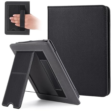 Hülle Kindle Paperwhite 11. Generation 2021, Magnetische 6.8 Smart-Cover Case Kickstand Schutzhülle mit Kartenfach, mit Handschlaufe und Auto-Sleep-Wake-Funktion, 2024 (Schwarz)
