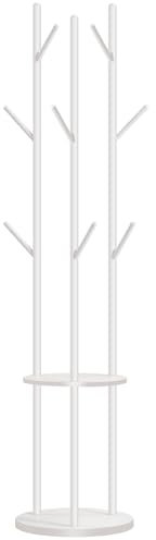 HOOBRO Garderobenständer, Freistehender Kleiderständer, Garderobe in Baumform mit 8 Haken, 2 Runde Ablagen, für Kleidung, Hut, Tasche, Wohnzimmer, Schlafzimmer, Büro, Weiß EWT33YM01G1
