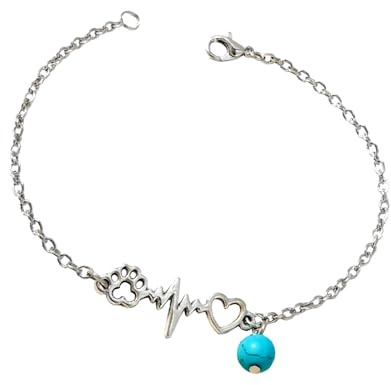 Dishowme Turquoise Heart Sole Anklet Bracelet Star Heartbeat Foot Chain Boho Beads Beach Barefoot Sandal Jewelry for Women (Silver B)