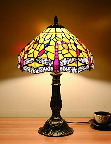 Faucet 12-inch European Vintage Stained Glass Yellow Dragonfly and Pearl Warm Coloured Series Table lamp Desk lamp Bedside Light water-tap