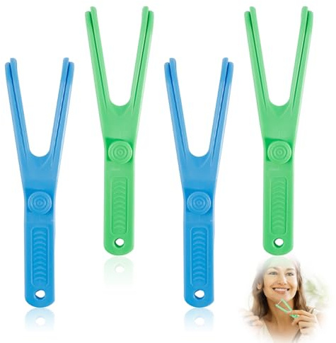 4PCS Floss Holder Plastic Dental Floss Holder Blue and Green Reusable Floss Pick Interdental Toothpick Flossers Reusable Floss Handle Holder for Oral Teeth Clearing Adults and Kids Dental Tools
