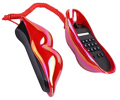 HYTROVE Téléphone Fixe à Lèvres Rouges en Abs et Électronique, Décoration de Table Créative et Accessoire de Maison Stylé pour Ambiance Originale et Props Uniques