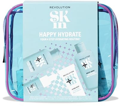 Revolution Skin, Happy Hydrate 4 Step Starter Kit, Hydrating Skincare Set Includes Cleansing Milk, Essence, Serum & Moisturise, Vegan & Cruelty-Free, 4 Products Included