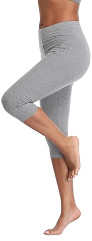 North Bund Leggings Donne Capri 3/4 Leggings Pantaloni Elastici opachi Capri per Yoga, Palestra, Outdoor, Fitness e Uso casalingo Grigio XL