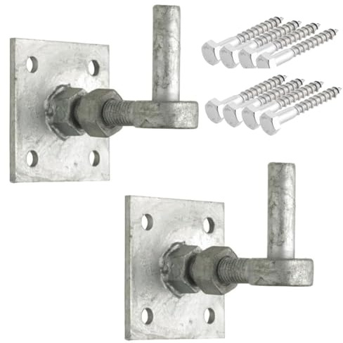 Epsom Door® Adjustable Hook on 4x4 Plates (Pair) – Heavy-Duty Galvanised Steel Gate & Door Hinges | Rust-Resistant Adjustable Fit with Fixings | Ideal for Timber Gates, Stables & Barns