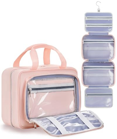 Chakipee Reise Kulturbeutel zum Aufhängen für Damen – Wasserdichter Kosmetiktasche Kosmetiktasche mit Klarfenster, Leichte Waschtasche für Essentials, Make-up, Shampoo, Kulturtasche Rosa,Groß