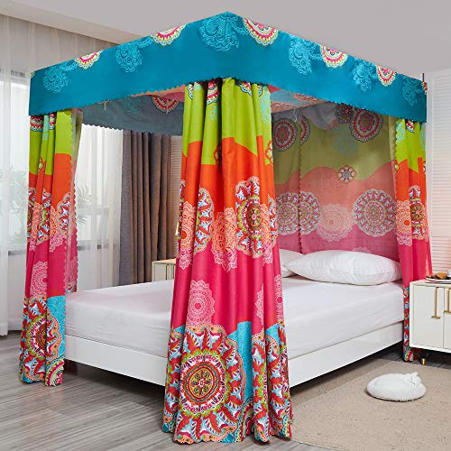 ZIQINPSQ Betthimmel, Betthimmel, Bettvorhänge, Bohemian-Stil, 4 Eckpfosten, Bettvorhänge für Erwachsene, Mädchen, Schlafzimmer, Dekor (Doppelbett, mehrfarbig C)