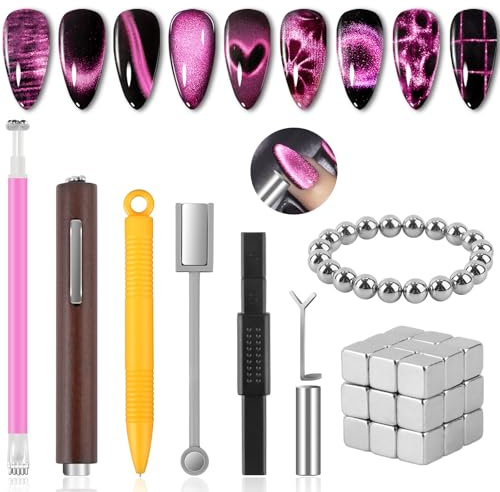 EBANKU 54PCS Cat Eye Magnete Bastone per Unghie Set | 8 Stili Magnetico Stick Magnete per Unghie - Nail Art Tool Uso con Occhio del Gatto UV Gel Polish Polvere o Smalto