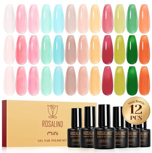 ROSALIND UV-nagellack Jelly, 12 färger Jelly Rosa Blå Brun Röd Grön Transparent gelnagellack, Soak Off Mini UV-gelnagellack för gelnaglar Manikyrpresentpaket