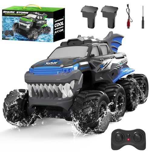 Cirmine Amphibious Vehicle Remote Controlled Car, 8WD Off-Road Stunt Vehicle for Land and Water, 2.4GHz Waterproof Remote Control, 2 Rechargeable Batteries, 360° Rotations, Gifts from 8 Years