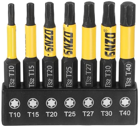 sourcing map Set di 7 punte per cacciavite Torx T10-T40 da 50 mm di lunghezza con codolo esagonale magnetico senza foro a prova di manomissione a 6 punte per cacciavite a stella in acciaio fosfato S2
