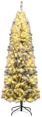 COSTWAY Albero di Natale Slim 150/180cm, Albero di Natale Innevato con 180/260 Luci LED, 8 Modalità, 329/533 Rami in PVC e Base in Metallo Pieghevole, Decorazione Natalizia per Casa e Ufficio (180 cm)