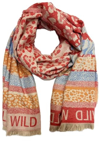 Jeamis XXL Leo Love Herz Muster Strickschal Warmer Winter Schal Fashion Tuch Herbst Frühling Stola Wolle mit Fransen Tuch