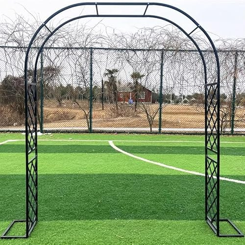 Rejilla de jardín de hierro forjado de acero resistente, pérgola para exteriores, arco de entrada, 248,9 cm de alto x 221 cm de ancho, ajustable, 139,7 x 370,8 cm, arco negro para puerta de jardín.
