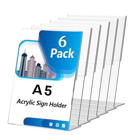 A5 Acryl Aufsteller 6 Stück - Tischdisplay Halterung aus Kristallklar Acryl für Menükarten, Schilder