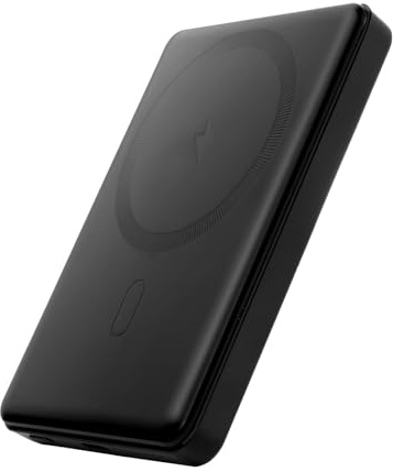 Xyleno Magnetic Wireless Power Bank: 5000mAh Solid State Power Bank for Magsafe, 15W Wireless Fast Charging, Portable Powerbank for iPhone 17/16/15/14/13/12 Series Only - Black